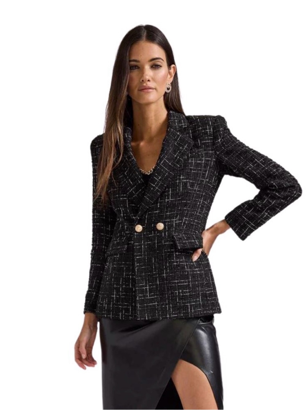 Generation Love Black & White Tweed Double-Button Blazer